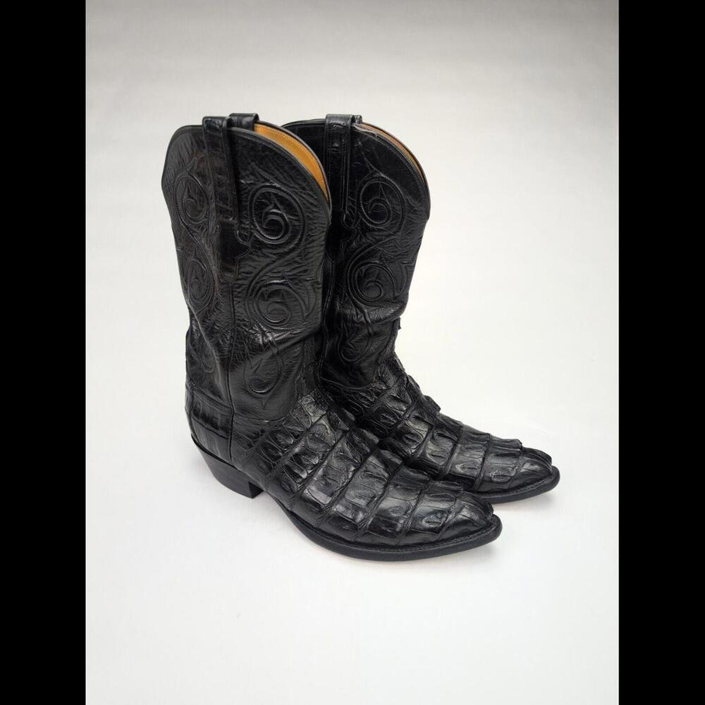 LUCCHESE CLASSICS Sz 12D Hornback Alligator Tail Black Leather Boots